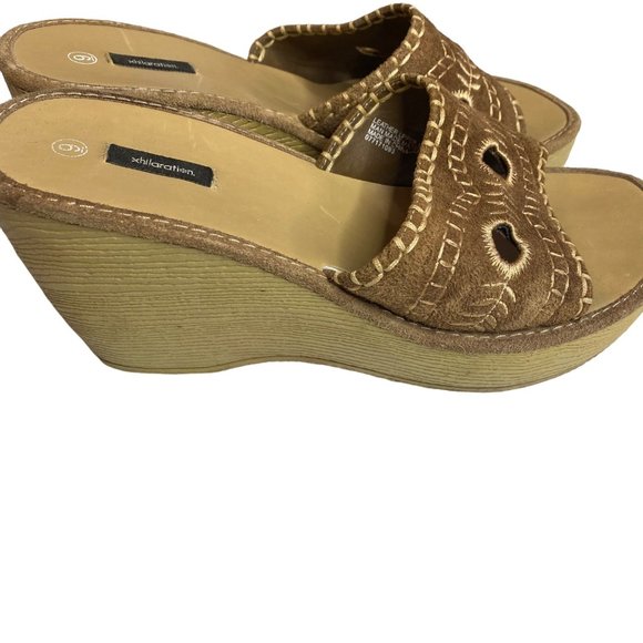 Xhilaration brown wedge open toe sandal size 9 - Picture 2 of 9